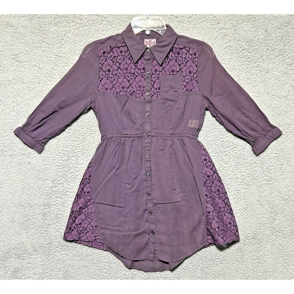 Free People Boho Plum Floral Lace Sheer 3/4 Sleeve Top Womens Size Small (2)